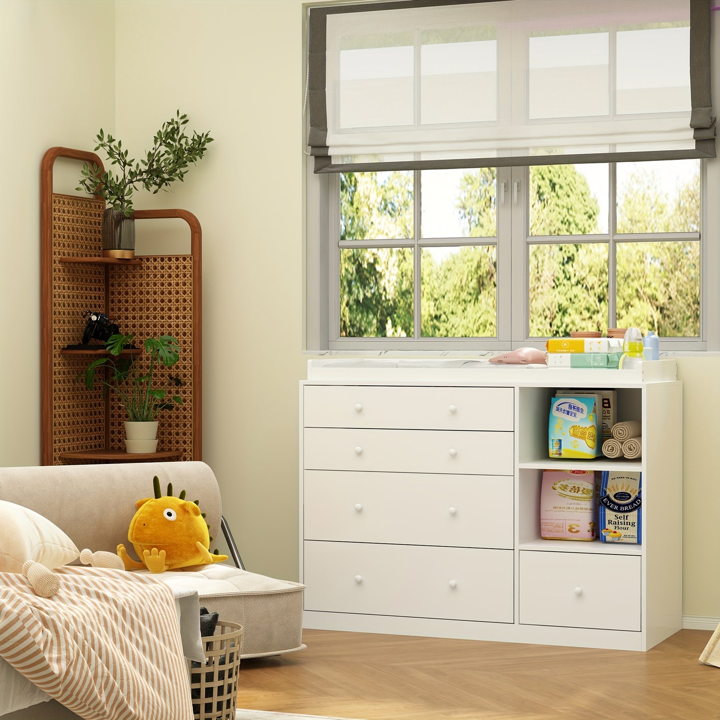 Modern White Dresser With Five Drawers Top Storage 27 Inch