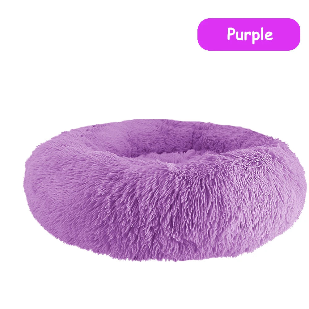 Donut Dog Bed Warm Soft Long Plush Pet Bed for Small Large Dogs and Cats Calming Washable Winter Kennel Sofa Cushion Mat