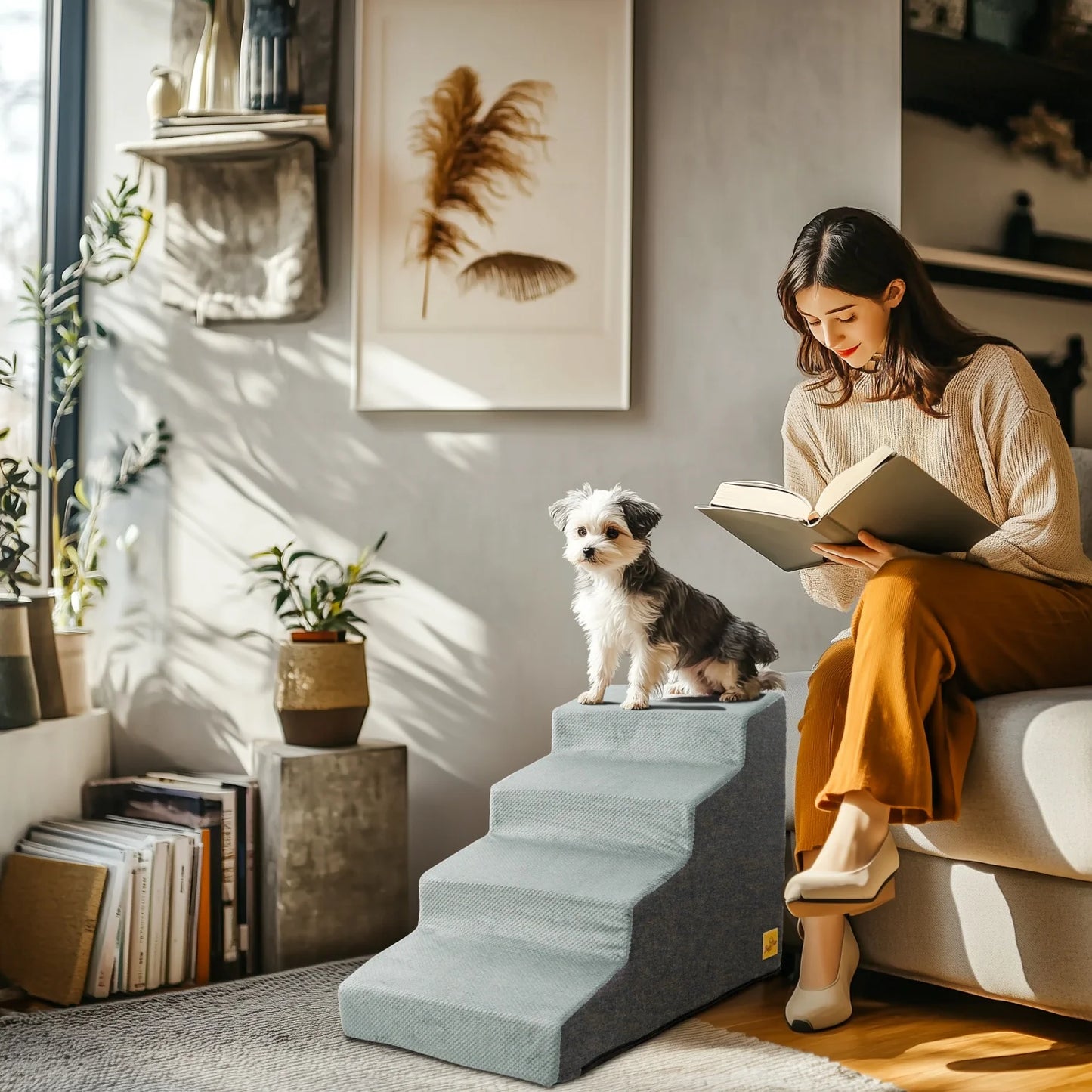 Three to Four Steps High Density Foam Dog Stairs for Sofas