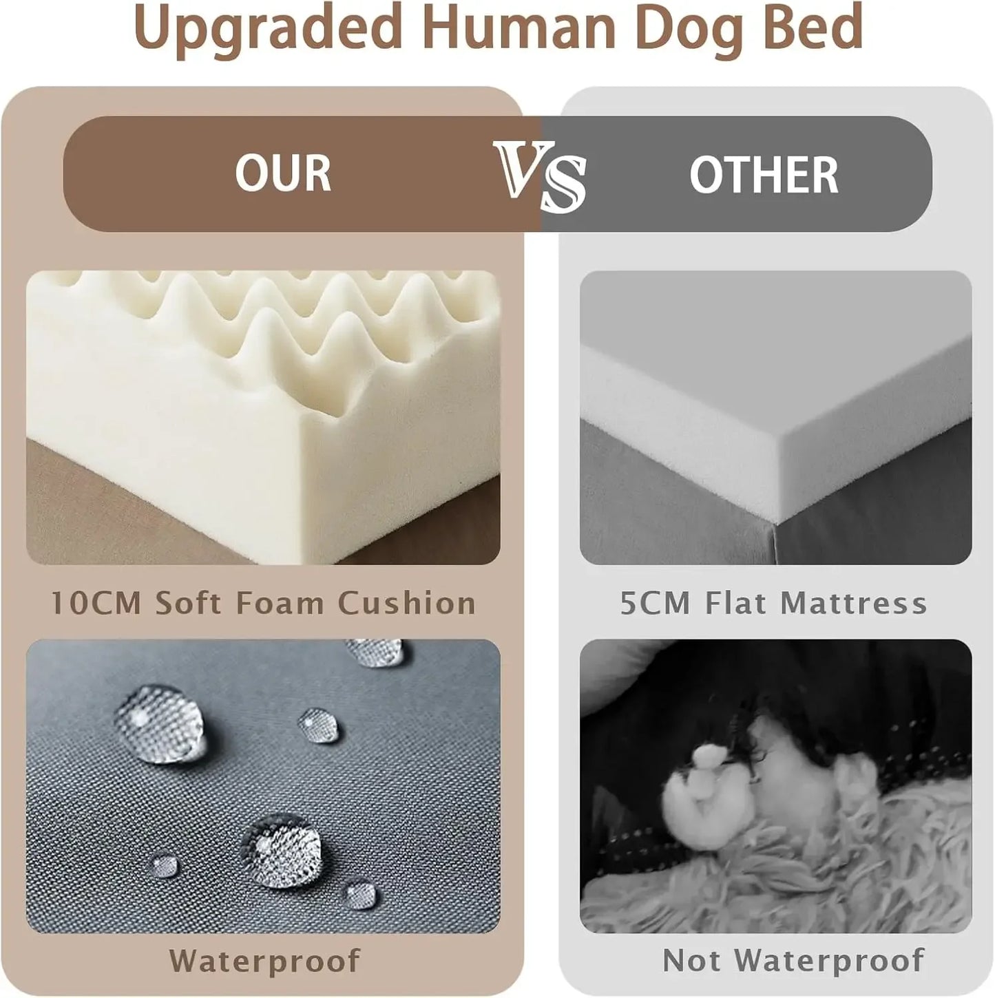 Human Dog Bed 71 Inch x 45 Inch x 12 Inch Size Washable Giant People Dog Bed 10 CM Thick Memory Foam Large Oversize Dog Bed with Plump Pillow