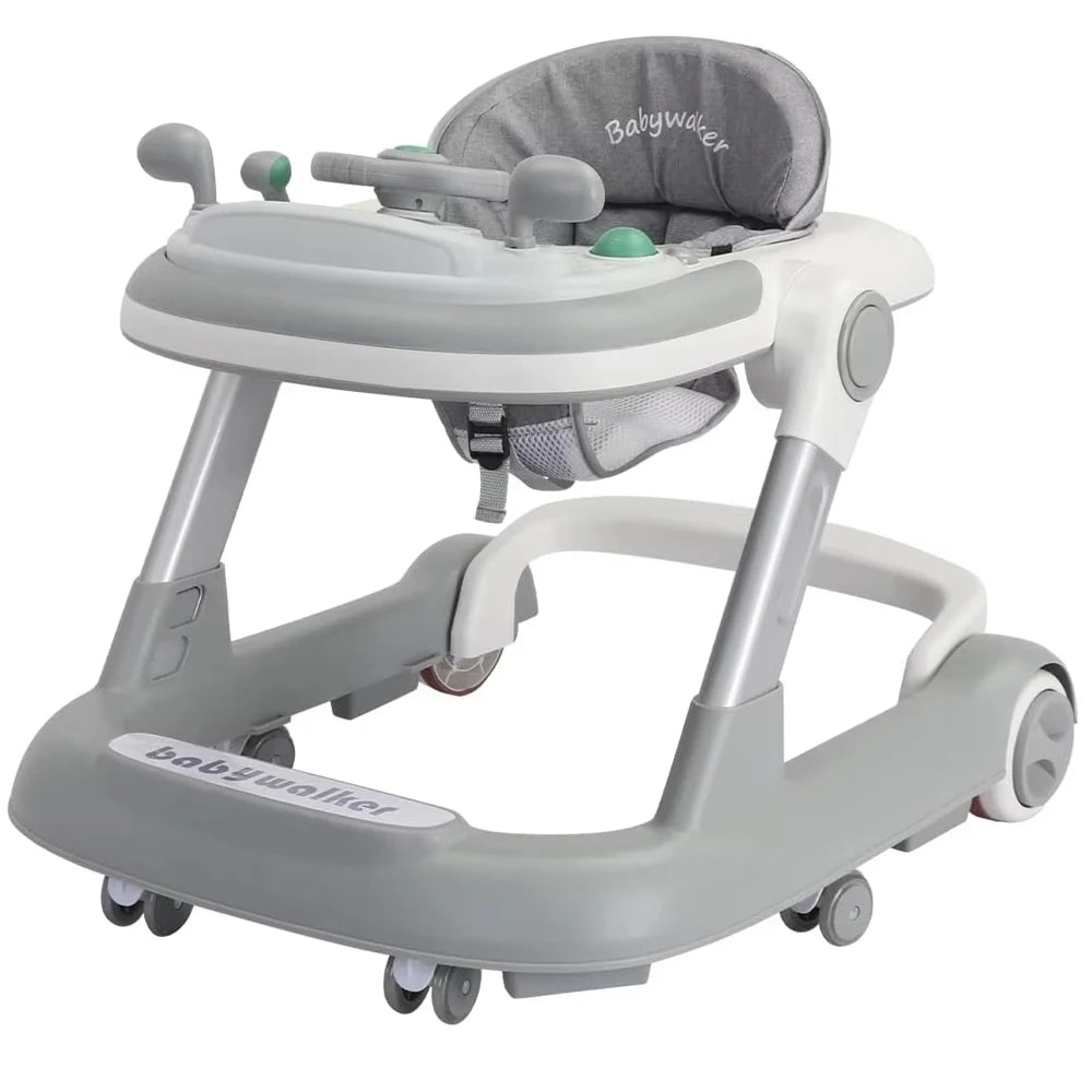 2 in 1 Baby Walker Toddler Push Walker with Removable Feeding Tray and Music Tray Foldable Design
