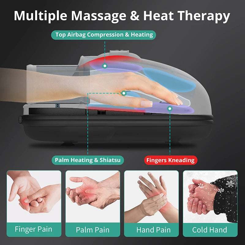 Wireless Electric Hand Massager with Air Compression and Hot Compress for Palm Acupoint Relaxation and Finger Arthritis Relief