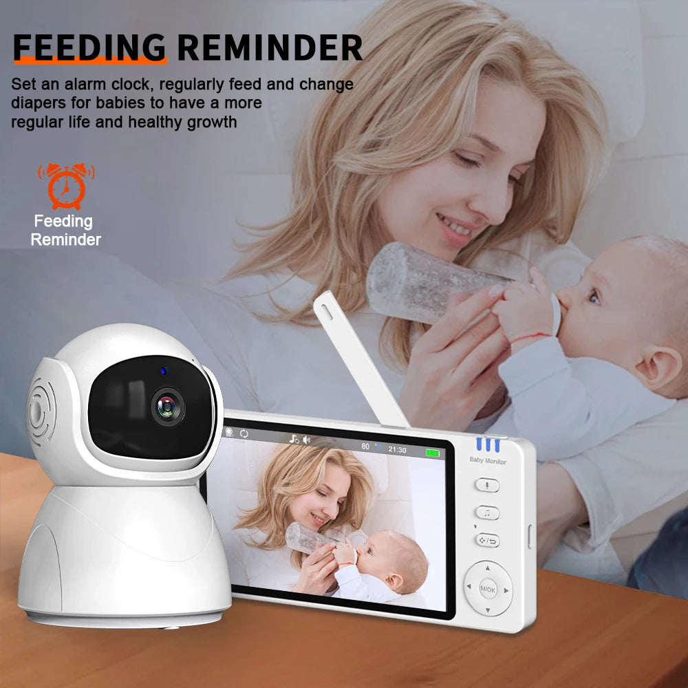 5 Inch Electronic Baby Monitor With Pan Tilt Zoom Camera Battery IPS Screen Wireless Video Audio Lullaby Nanny