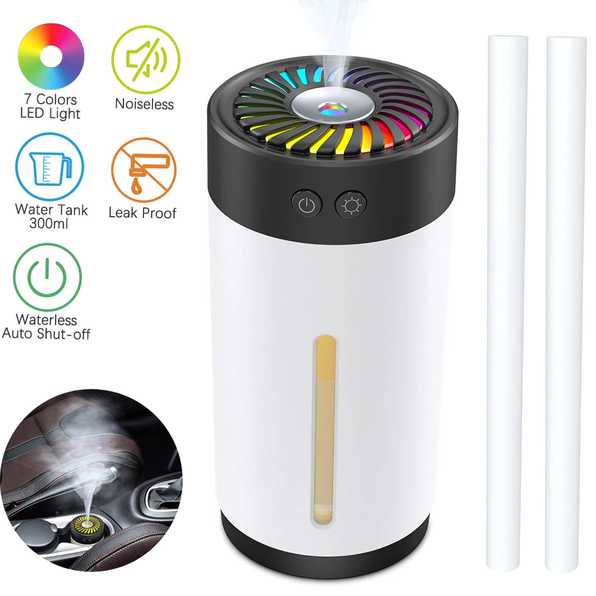 Dodocool 300ml Mini Ultrasonic USB Humidifier with 7 Colors LED Light Dual Mist Modes Whisper Quiet Operation and Automatic Shut Off