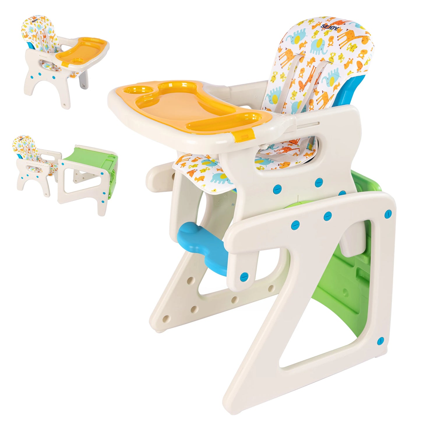 SEJOY 2 In 1 Baby High Chair Foldable With Table Footrest And Detachable Double Tray