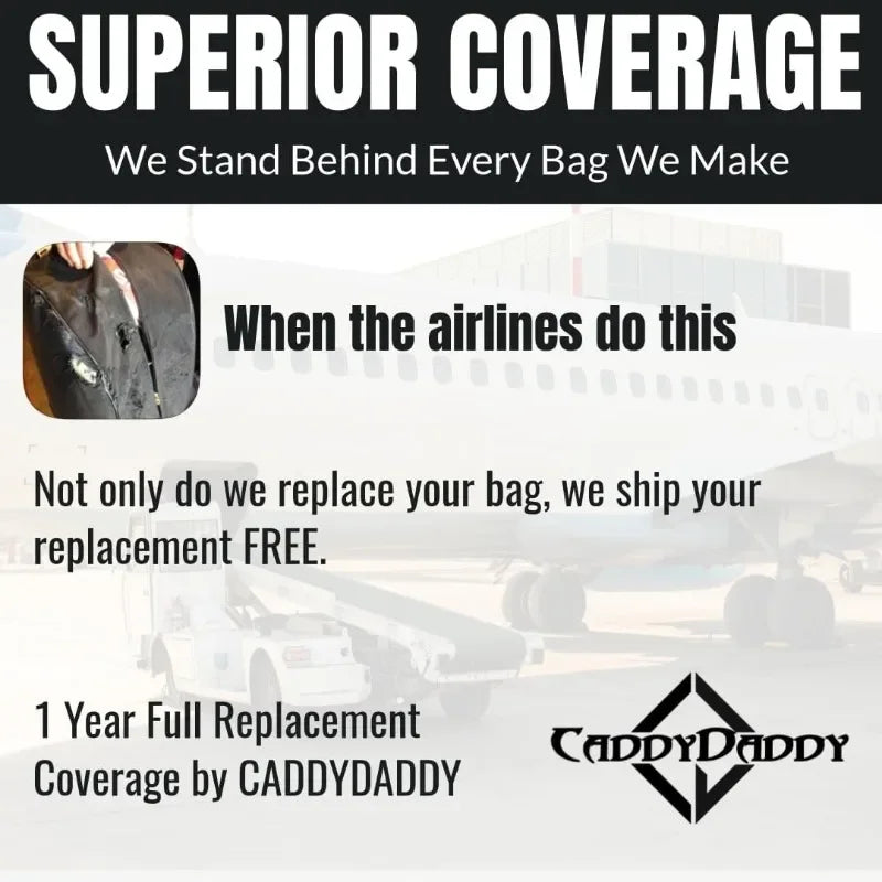 CaddyDaddy Enforcer Golf Travel Bag Soft Sided Cover with Hard Top Protection Wheels and Lockable Extra Large Zippers