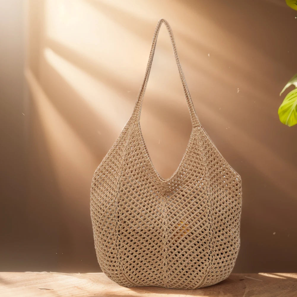 Women Knitting Shoulder Bag Solid Color Crochet Hobo Bag