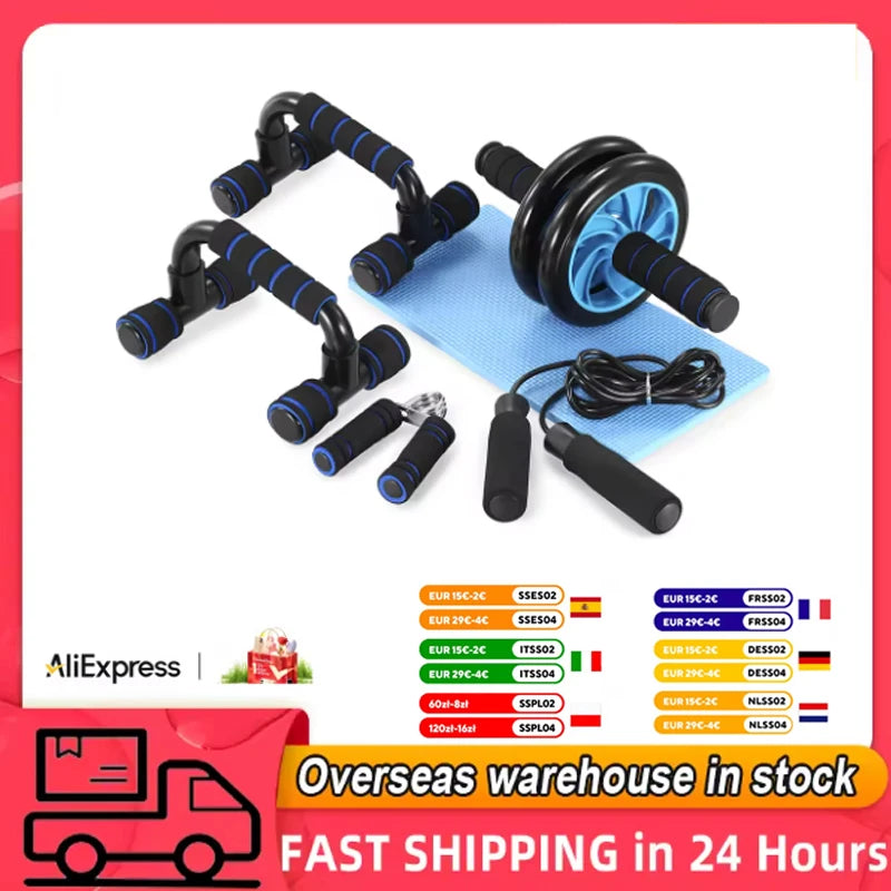 Healthy Abdominal Wheel 5 Piece Indoor Sports Equipment Set Push Up Stand Multifunctional Fitness Tools