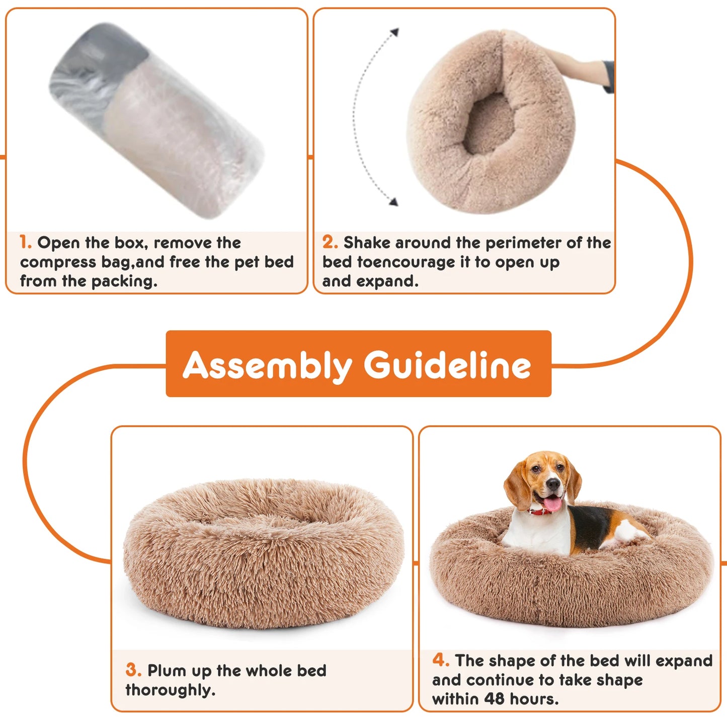 JHK Calming Round Plush Dog Bed For Large Dogs Washable