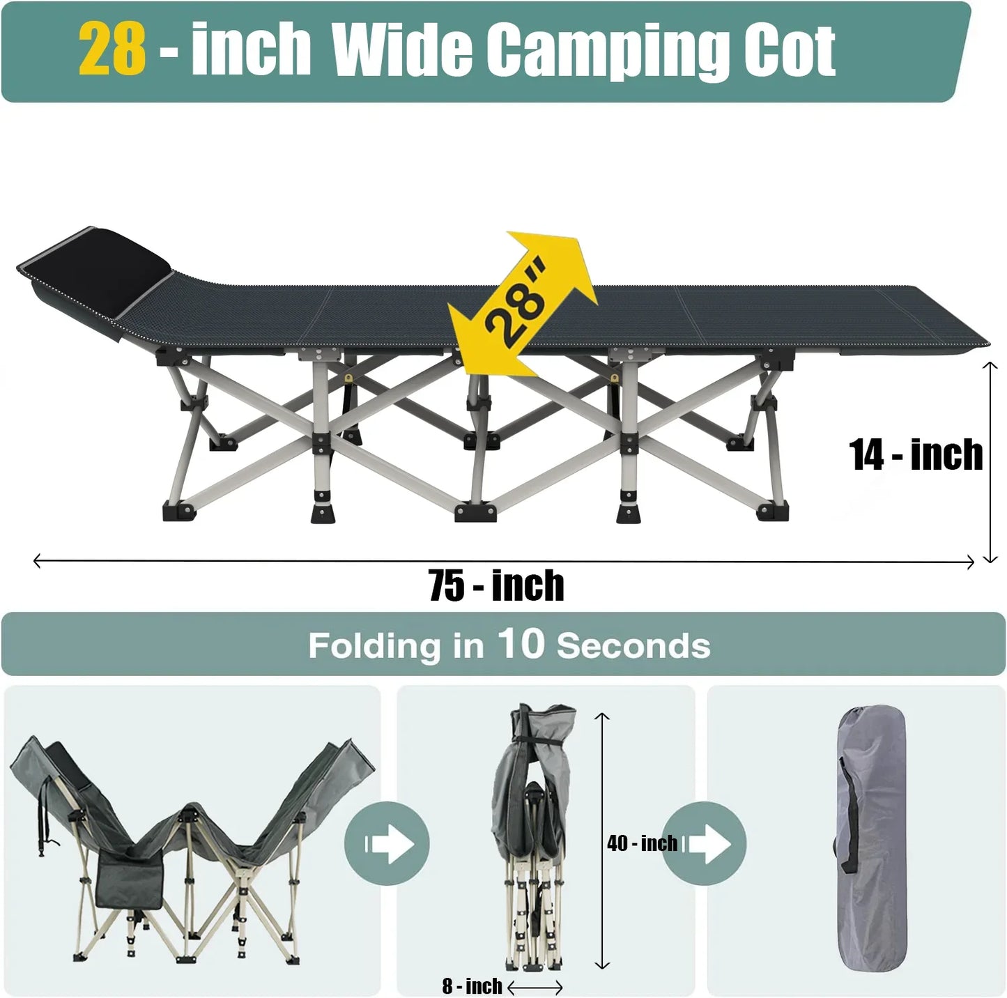 Snozeflex Portable Folding Camping Bed For Adults Outdoor Cot With Comfort Mattress