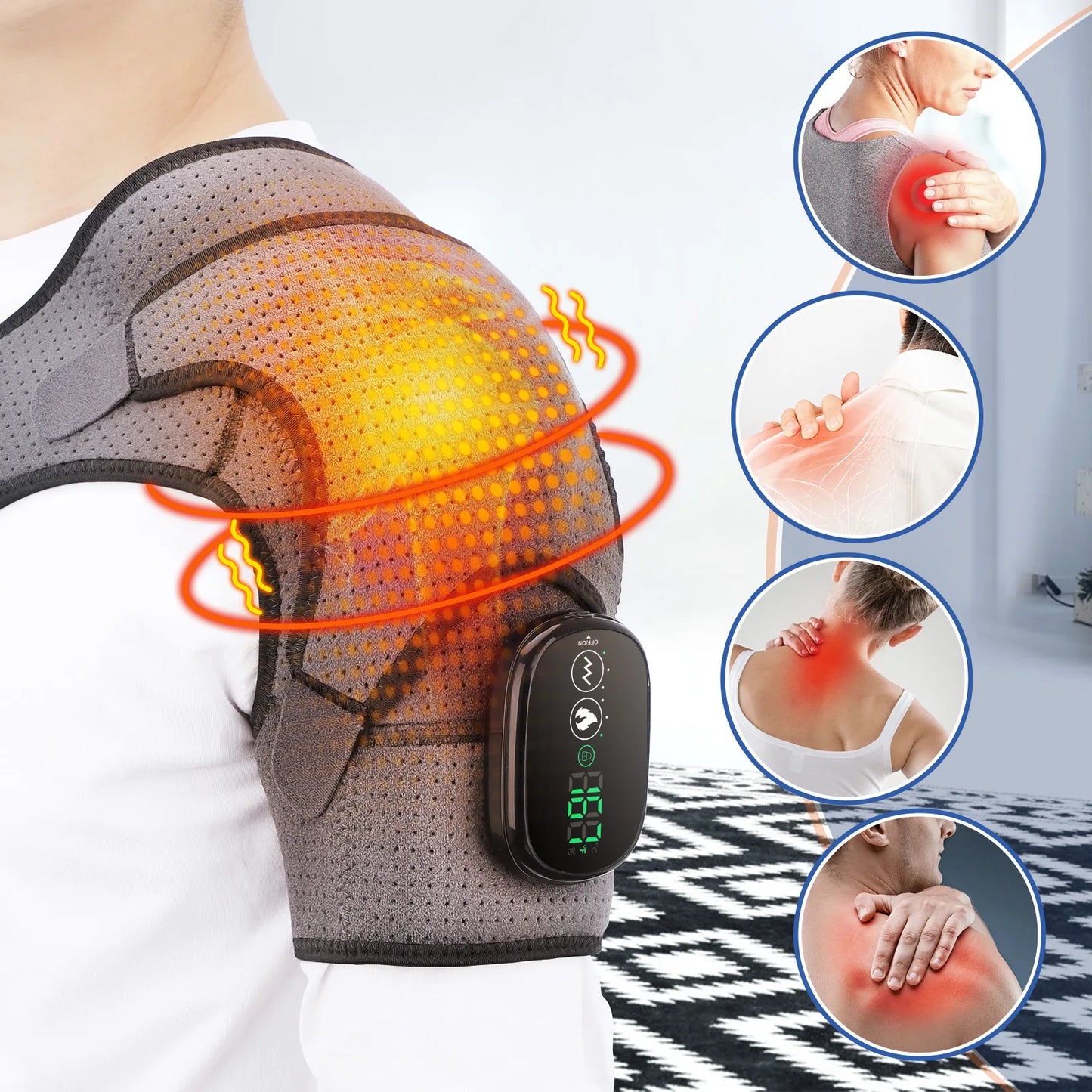 Electric Heating Shoulder Massager Thermal Physiotherapy Vibrator Massage Support Brace for Arthritis Pain Relief