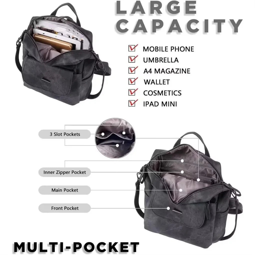 2025 New Waterproof PU Leather Backpack Purse for Women Casual Shoulder Handbags