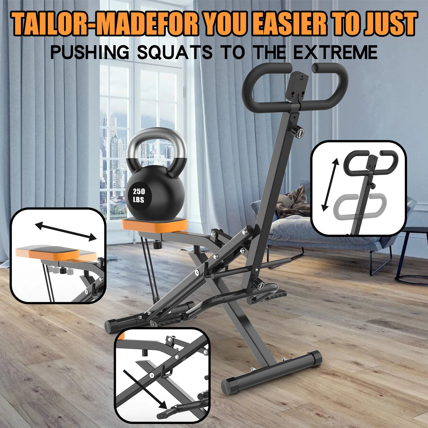 Foldable Squat Machine with Resistance Bands for Gluteus Maximus Training and Abdominal Back and Leg Workouts