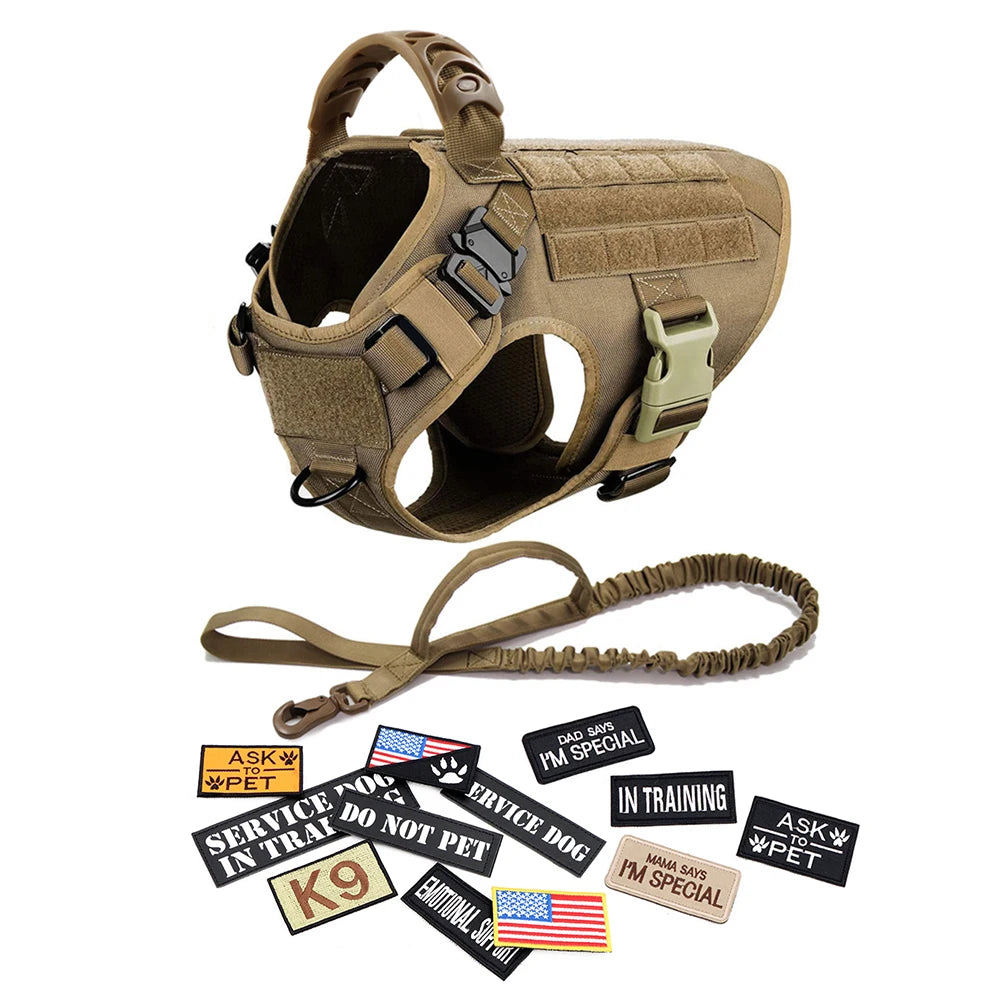 Military Large Dog Harness Collar Leash Bags Patches Set Tactical Training Vest for Malinois and Other Breeds