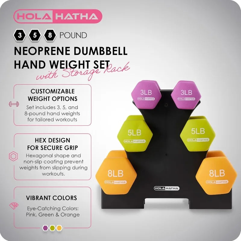 HolaHatha Neoprene Dumbbell Free Hand Weight Set with Rack for Home Exercises Ideal for Gaining Tone and Definition