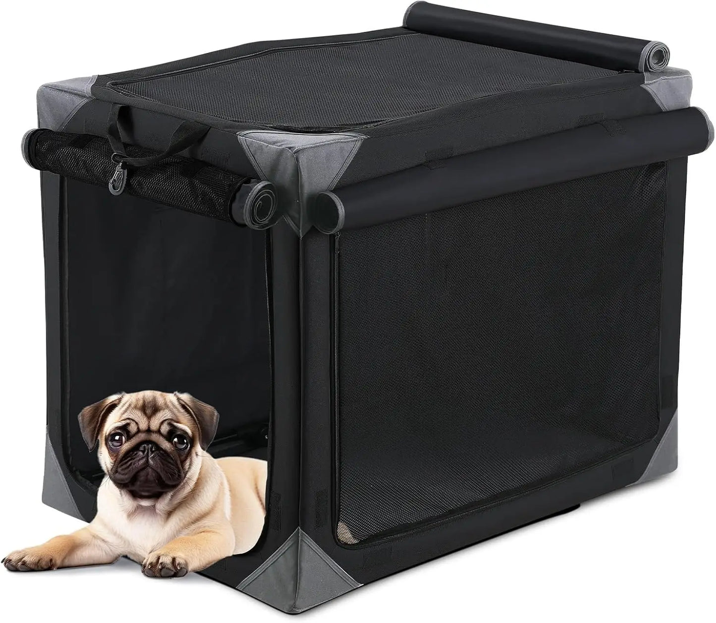 Collapsible Dog Crate 36 42 Inch Outdoor Travel Dog Crate Portable Fabric Cover Kennel by Iron Pipe with Four Mesh Windows