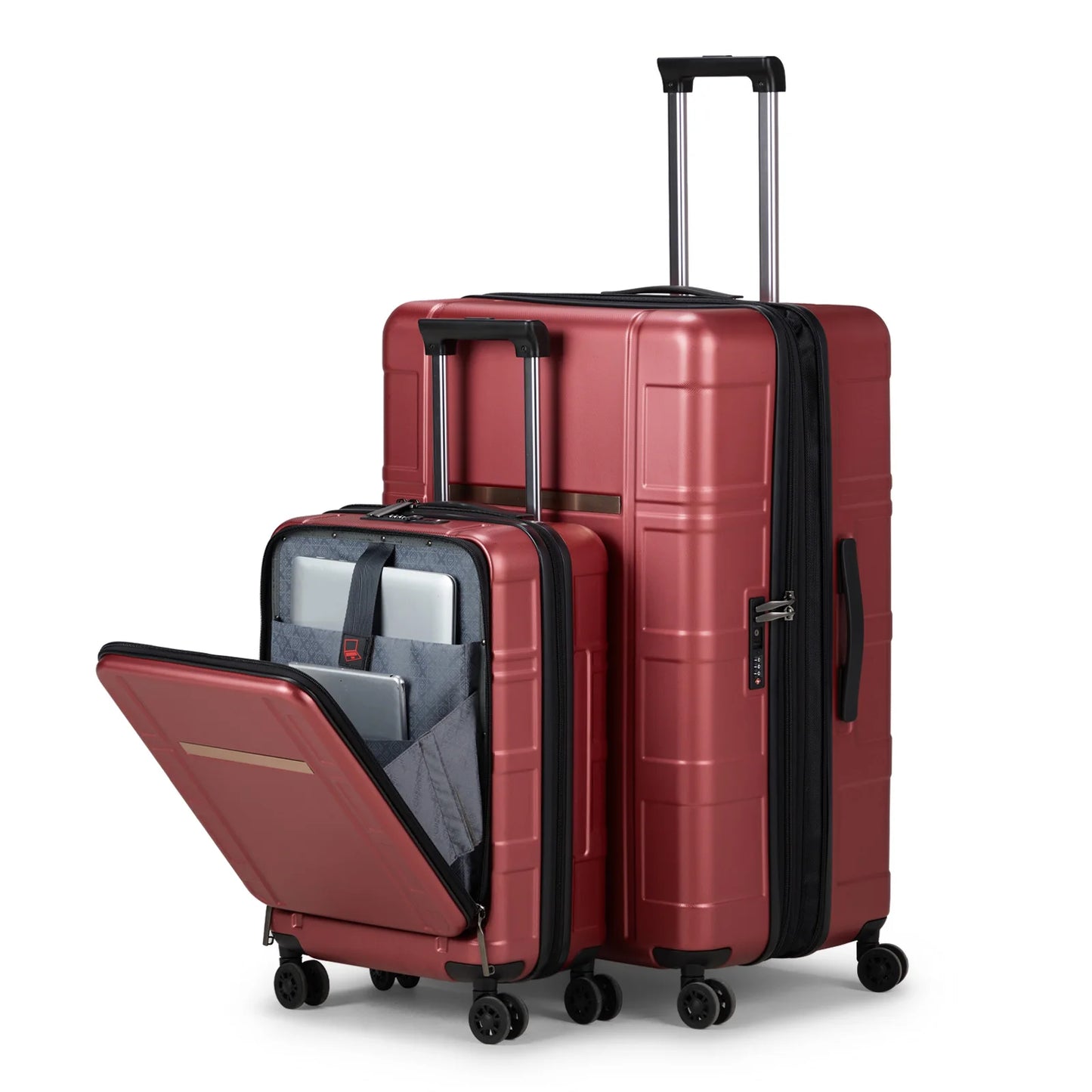 Luggage Expandable Suitcase 2 Piece Set Carry On ABS PC Spinner Trolley with Pocket Compartment Weekend Bag Wine Red Color