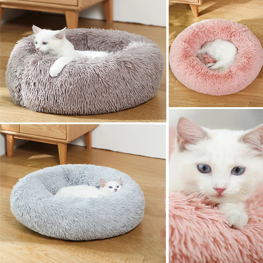 Donut Dog Bed Warm Soft Long Plush Pet Bed for Small Large Dogs and Cats Calming Washable Winter Kennel Sofa Cushion Mat