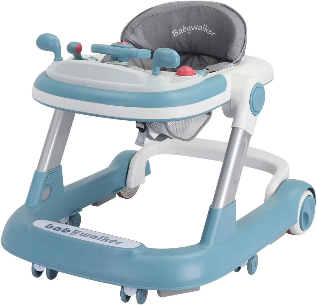 2 in 1 Baby Walker Toddler Push Walker with Removable Feeding Tray and Music Tray Foldable Design