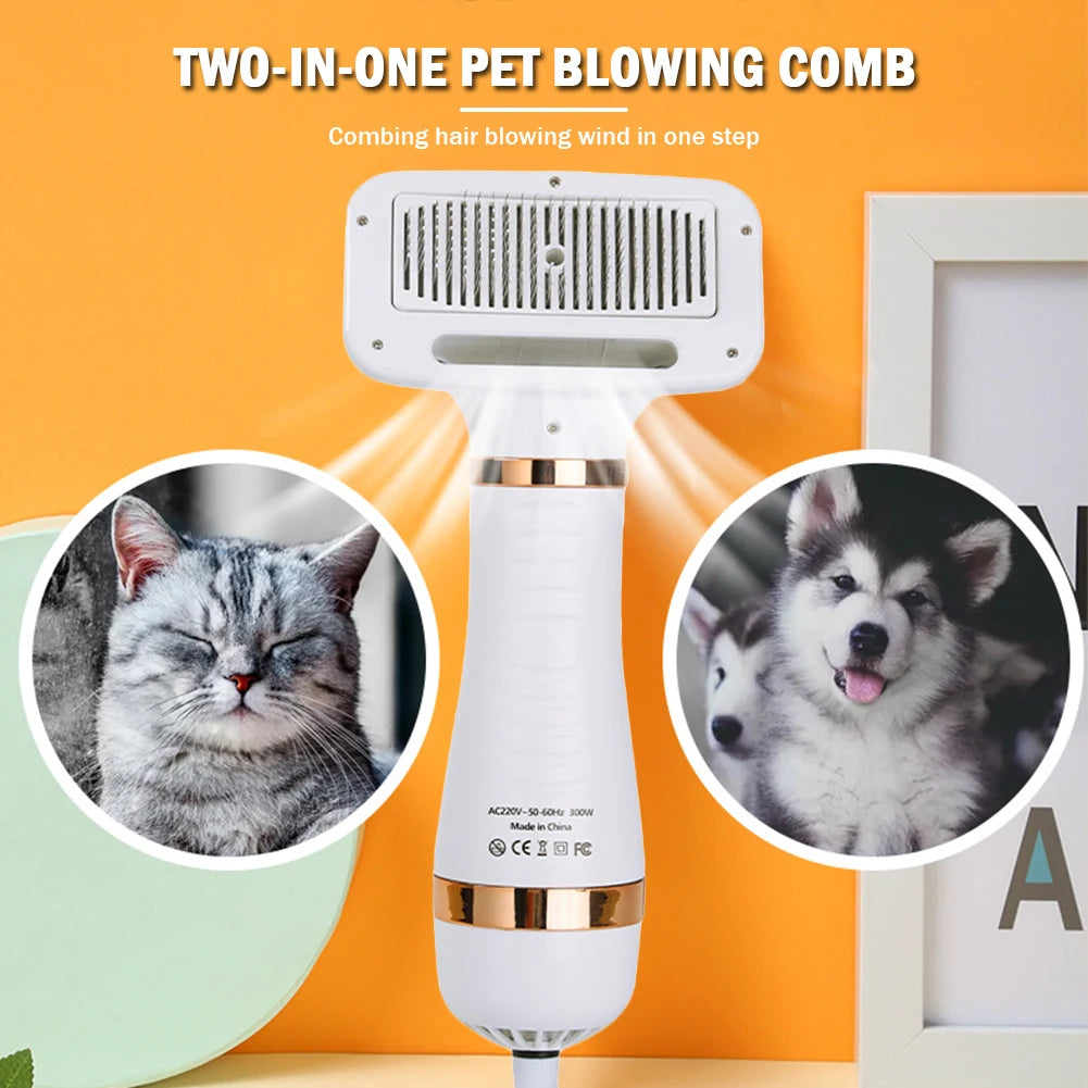 2 In 1 Portable Cat Grooming Brush Low Noise Dog Hair Dryer Comb Pet Hair Removal Dust Proof Grooming Tool for Small Medium Large Dogs Cats