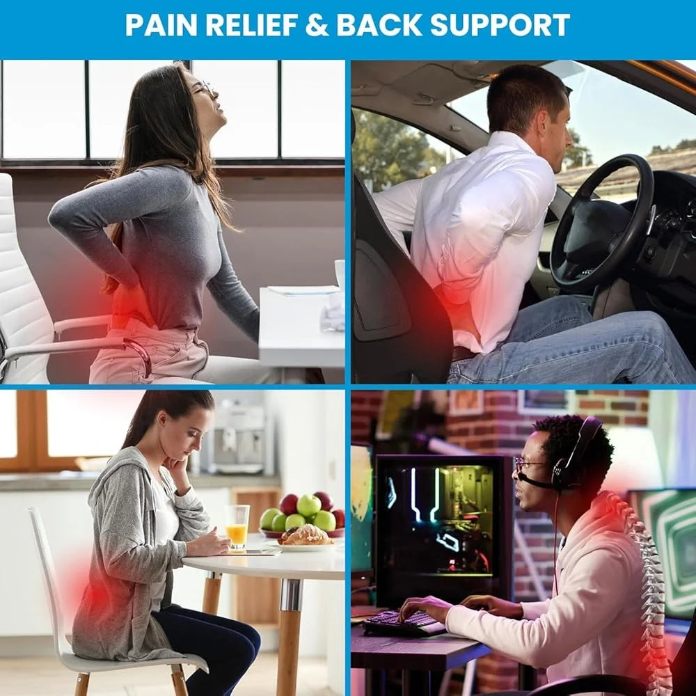 Lumbar Support Pillow for Office Chair Ergonomic Back Pain Relief Memory Foam Cushion with Adjustable Straps for Car Seat Comfort