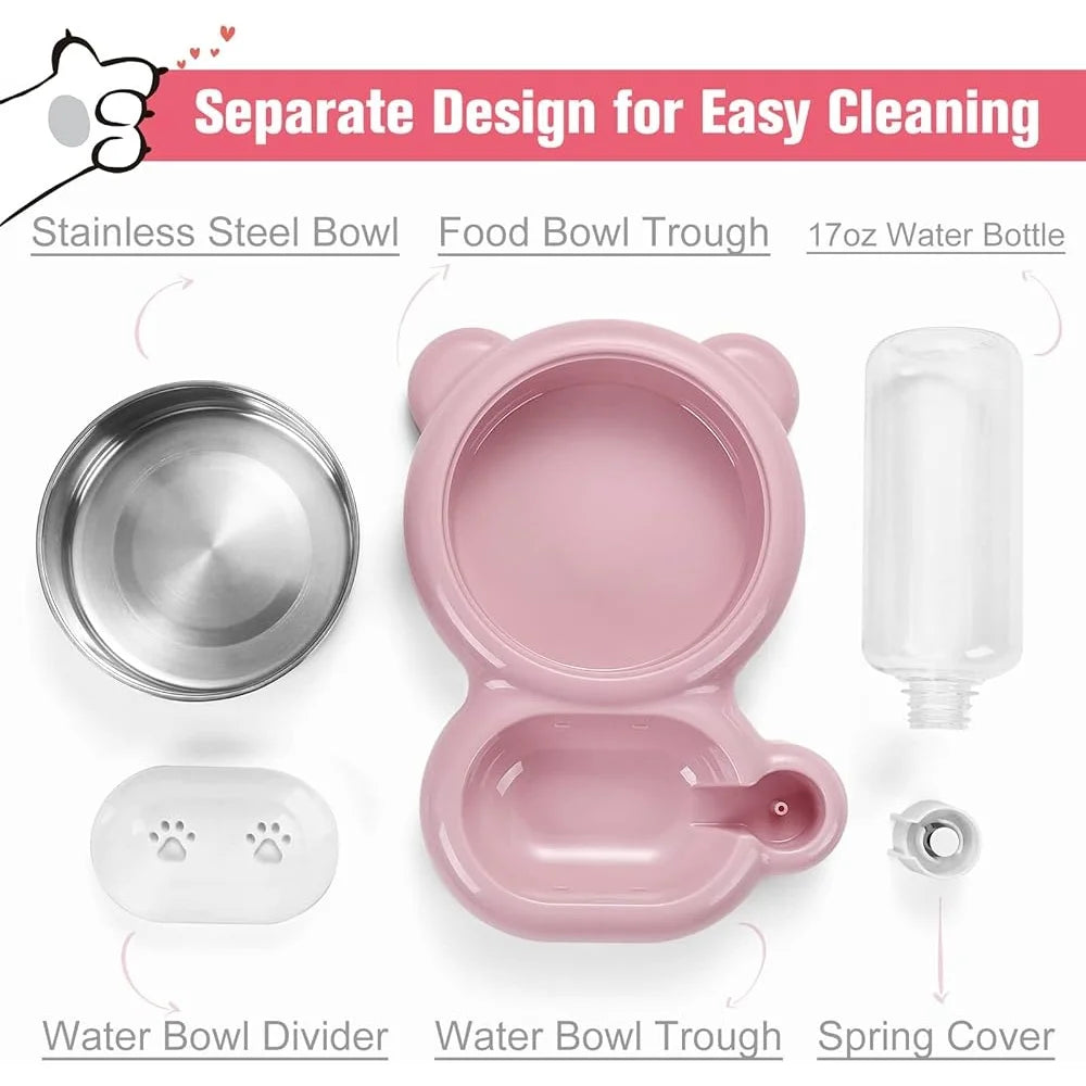 Automatic Cat Dog Water Dispenser Set Stainless Steel Food Bowl Easy Clean No Slip Design Fresh Water Supply 1.5L
