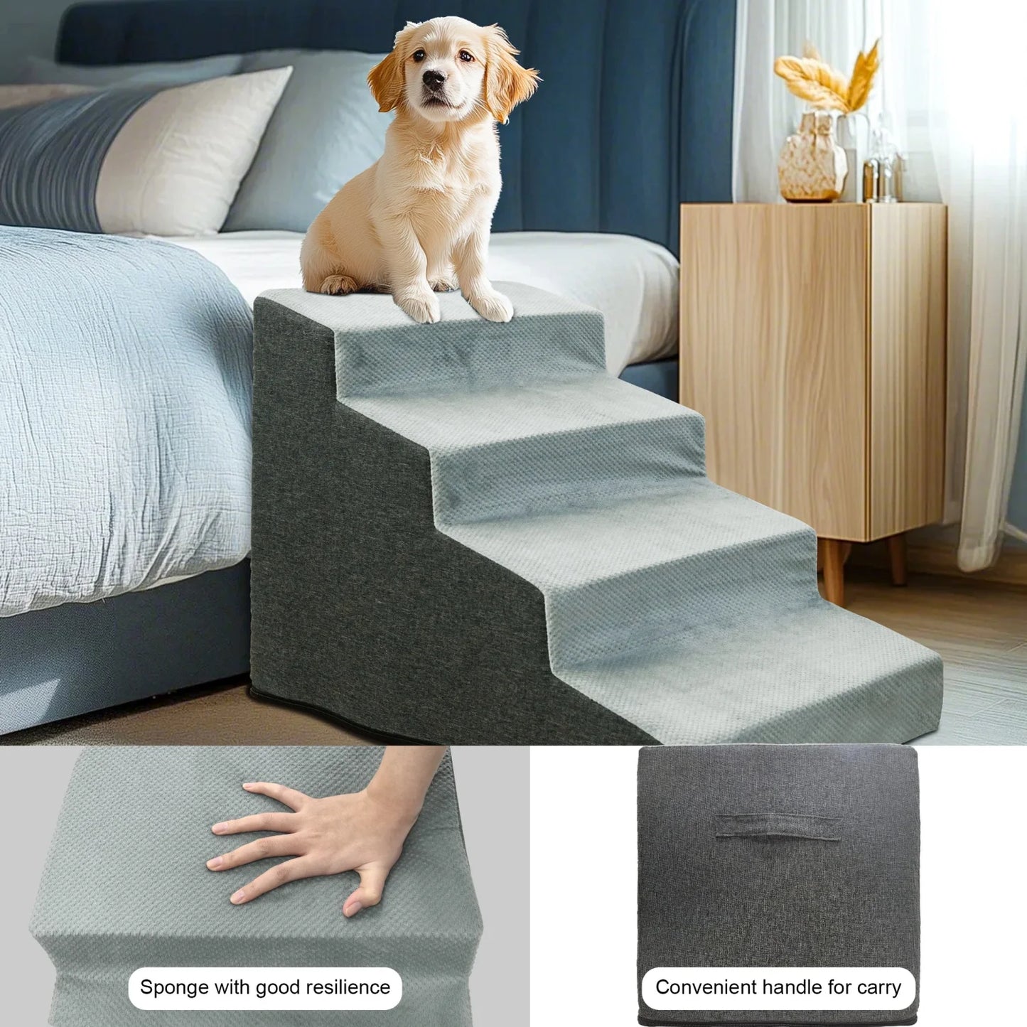 Three to Four Steps High Density Foam Dog Stairs for Sofas
