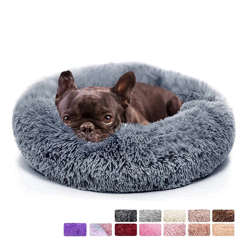 Donut Dog Bed Warm Soft Long Plush Pet Bed for Small Large Dogs and Cats Calming Washable Winter Kennel Sofa Cushion Mat