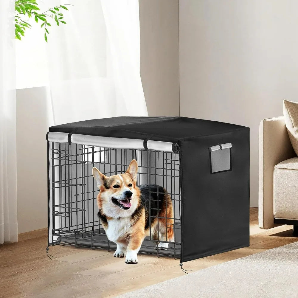 Dog Crate Cover 54 Inch Heavy Duty 420D Pet Kennel Cover Sunshade Universal Fit for Wire Dog Cages Black
