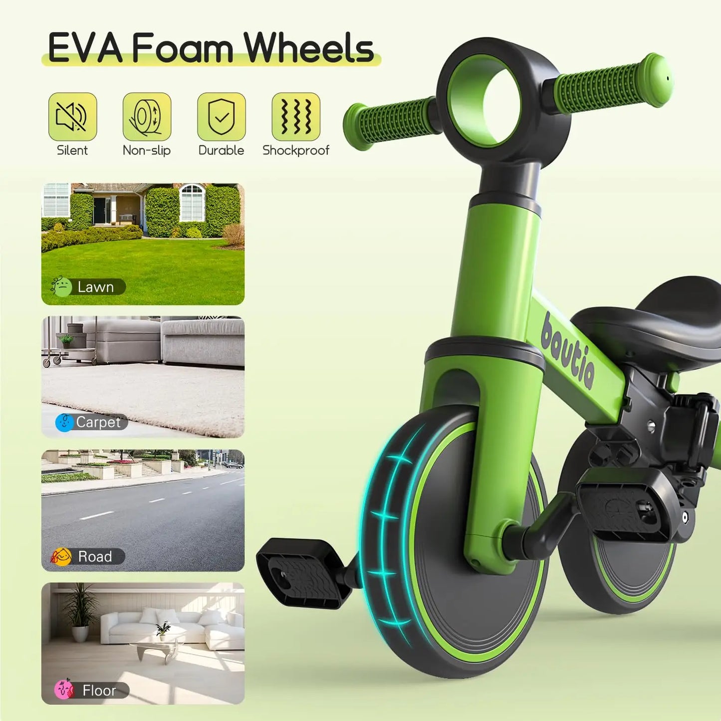 5 In 1 Kids Tricycle For Toddlers 1 To 3 Baby Balance Bike Toy With Push Handle And Removable Pedals