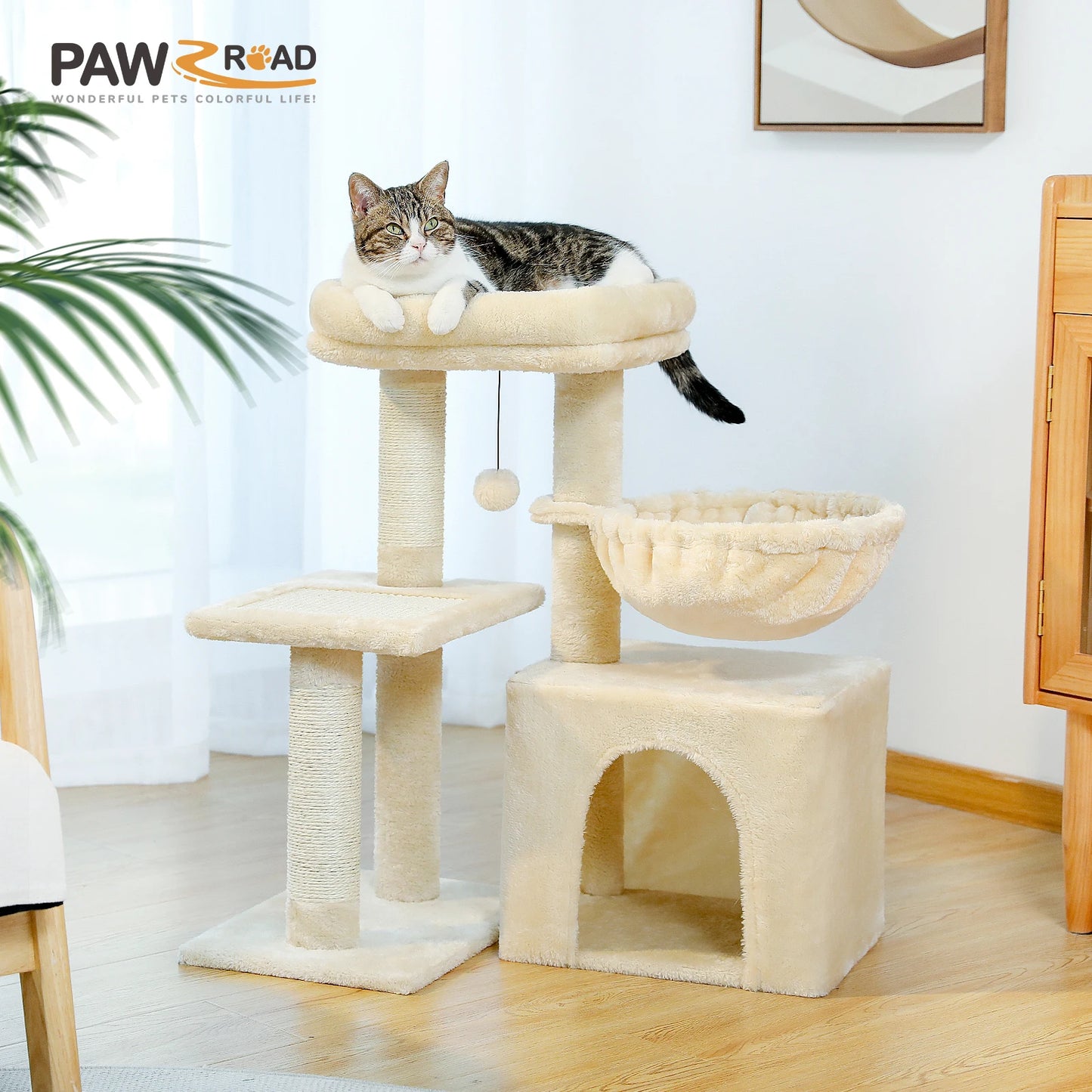 Cat Tree Cat Tower for Indoor Cats with Scratching Posts Big Hammock and Removable Top Perch Grey