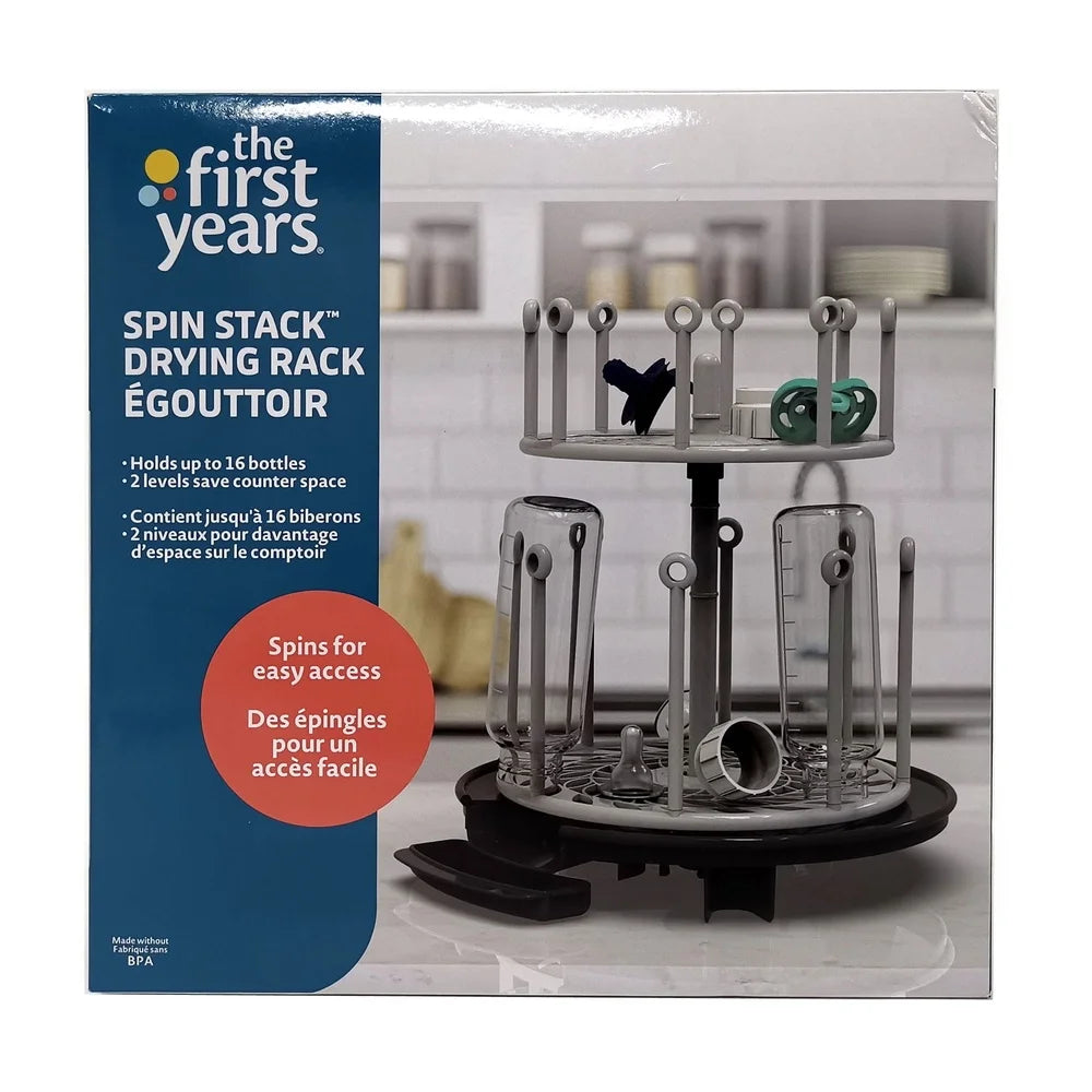 Two Tier Spin Stack Baby Bottle Drying Rack Countertop Space Saving Rotating Design Essential Organizer with Drip Tray