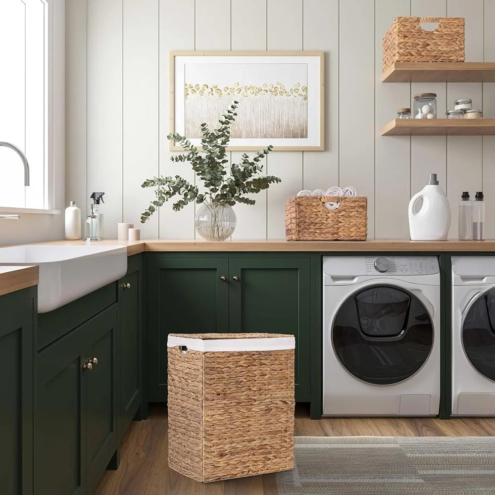 Premium Handwoven Portable Laundry Basket 2 Pack Handles