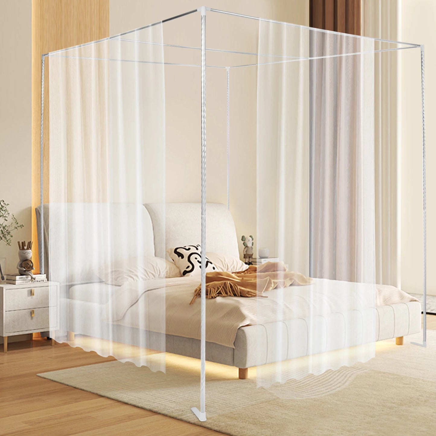 Mosquito Net Support 4 Corner Bed Canopy Frame Post Bracket Strong Stability Silver