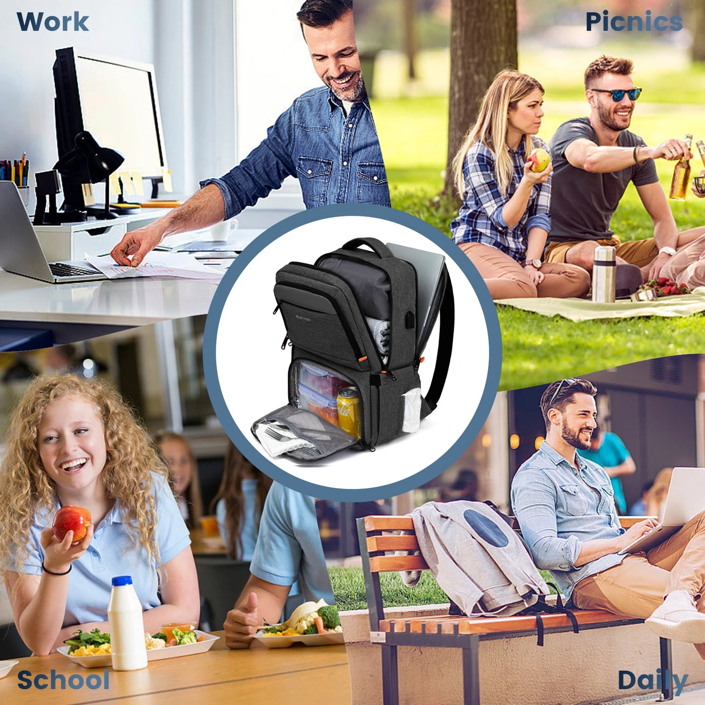 Lunch Backpack Insulated Cooler Picnic Bag Multifunctional Travel Bag Large Capacity Outdoor Camping Waterproof Backpack