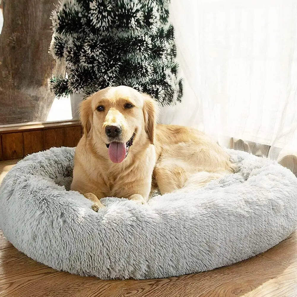 Donut Dog Bed Warm Soft Long Plush Pet Bed for Small Large Dogs and Cats Calming Washable Winter Kennel Sofa Cushion Mat