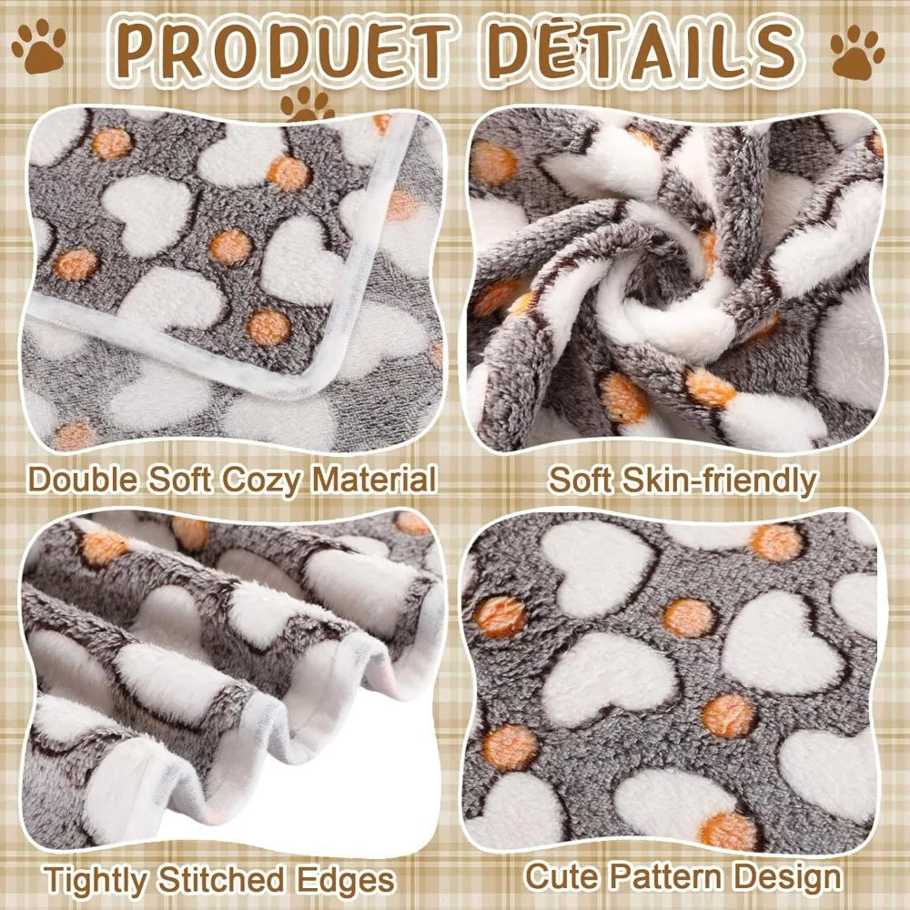 6 Pcs Small Dogs Blankets Super Soft Flannel Paw Prints