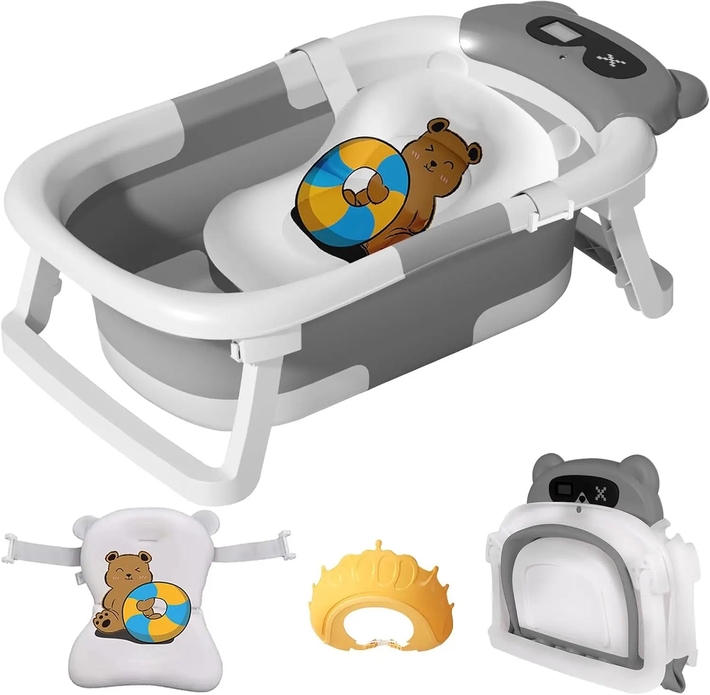Foldable Baby Bathtub with Thermometer and Floating Cushion for Infants and Toddlers 0 to 36 Months
