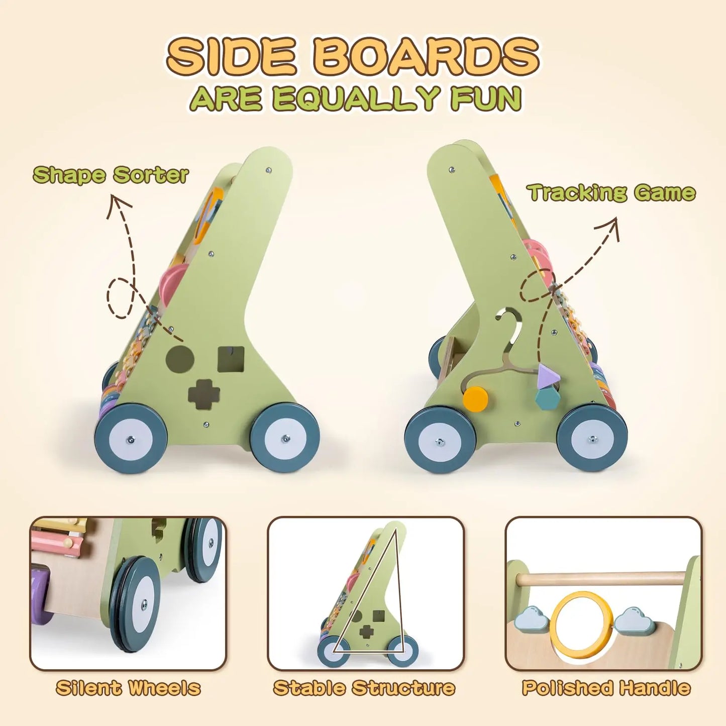 Wooden Baby Walker with Wheels Montessori Walker for Boys 6 to 12 Months Push Toy Baby Walking Toys for One Year Old Activity Center