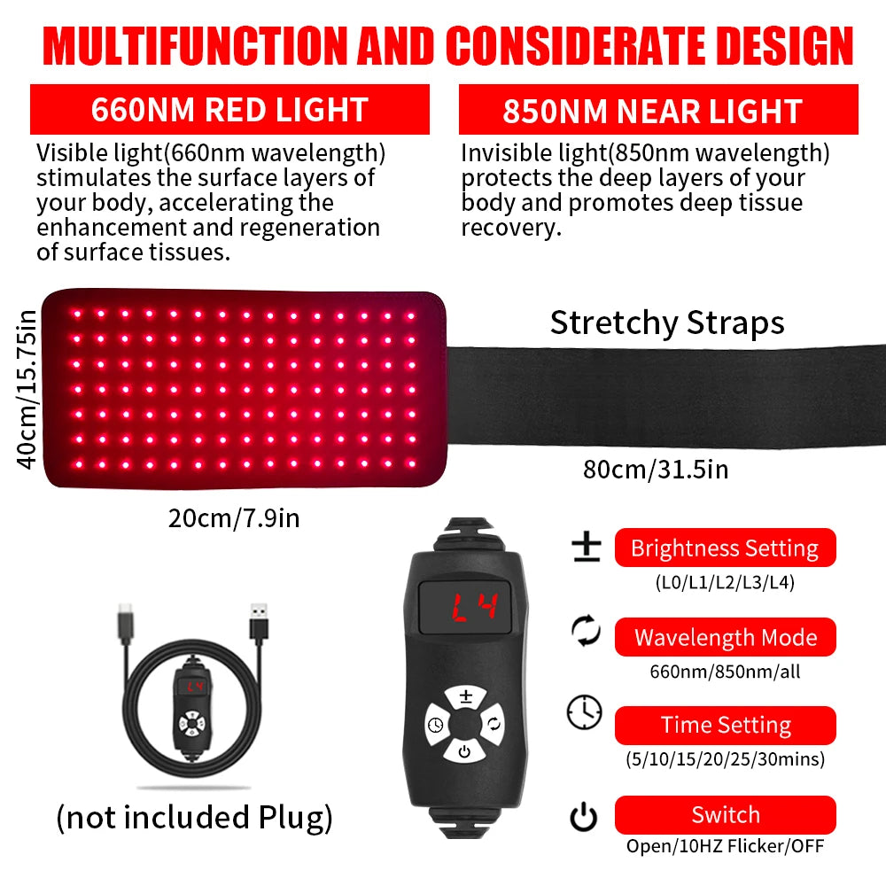 Red Light Therapy Pad For Pain Relief 660nm 850nm Strap Wrap