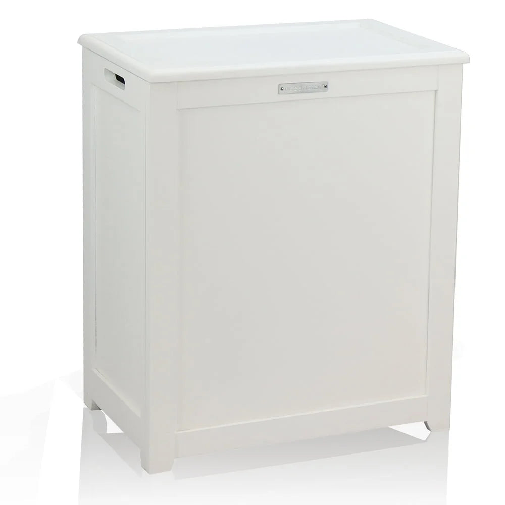 Storage Laundry Hamper MDF Wood with Hinged Lid Hand Grips Raised Bottom Rubber Bumpers Organizes Toys and Linens