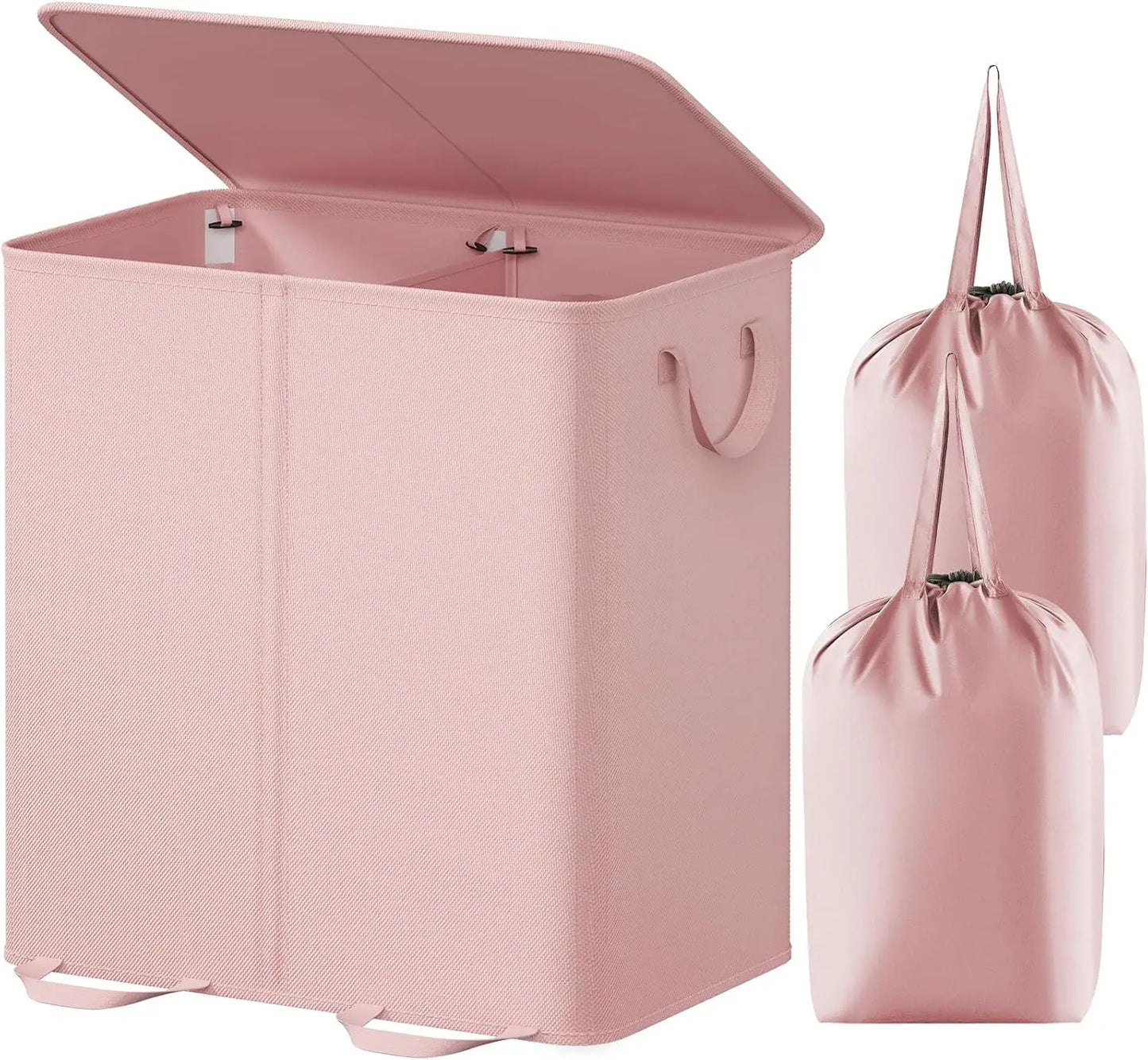 Large Collapsible Double Laundry Hamper with Lid and Handle