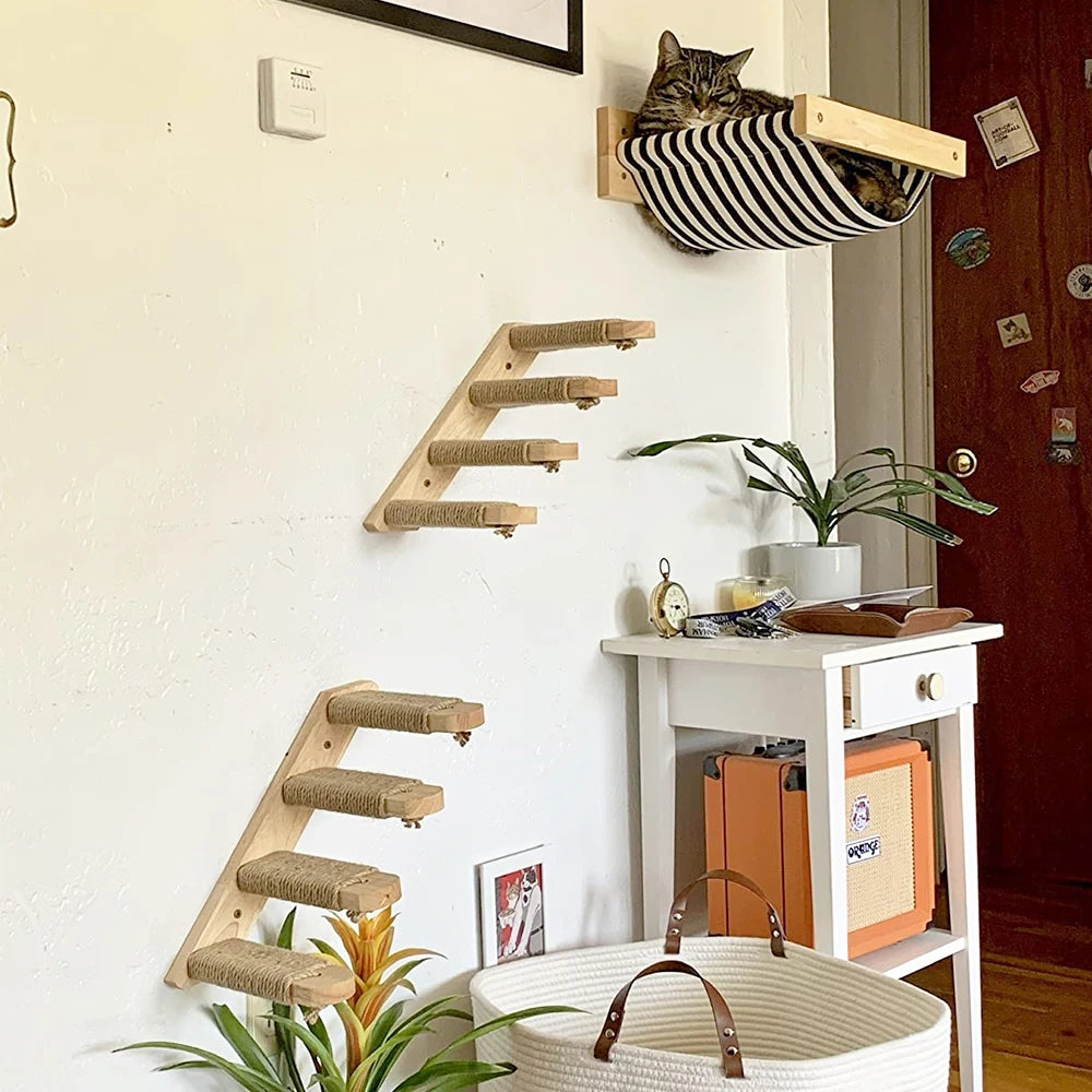 Cat Climbing Shelf Wall Mounted Four Step Stairway With Sisal Scratching Post For Cats Tree Tower Platform
