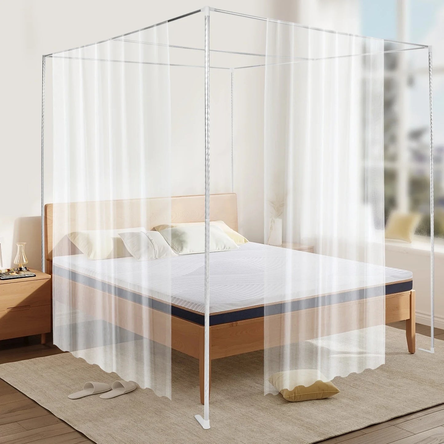 Stainless Steel Canopy Bed Frame With Mosquito Net Queen