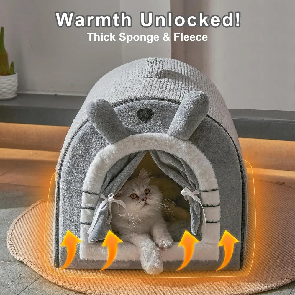 Portable Indoor Dog Cave Bed With Washable Cushion, M Size