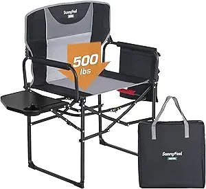 Camping Directors Chair, Heavy Duty,Oversized Portable Folding Chair with Side Table, Pocket for Beach, Fishing,Trip,Picnic,Law