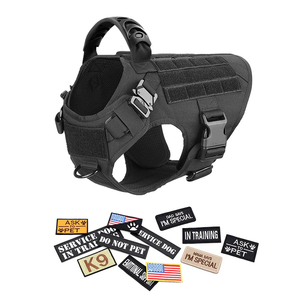 Military Large Dog Harness Set with Collar Leash Bags and Patches for Malinois Training Tactical Vest Accessories