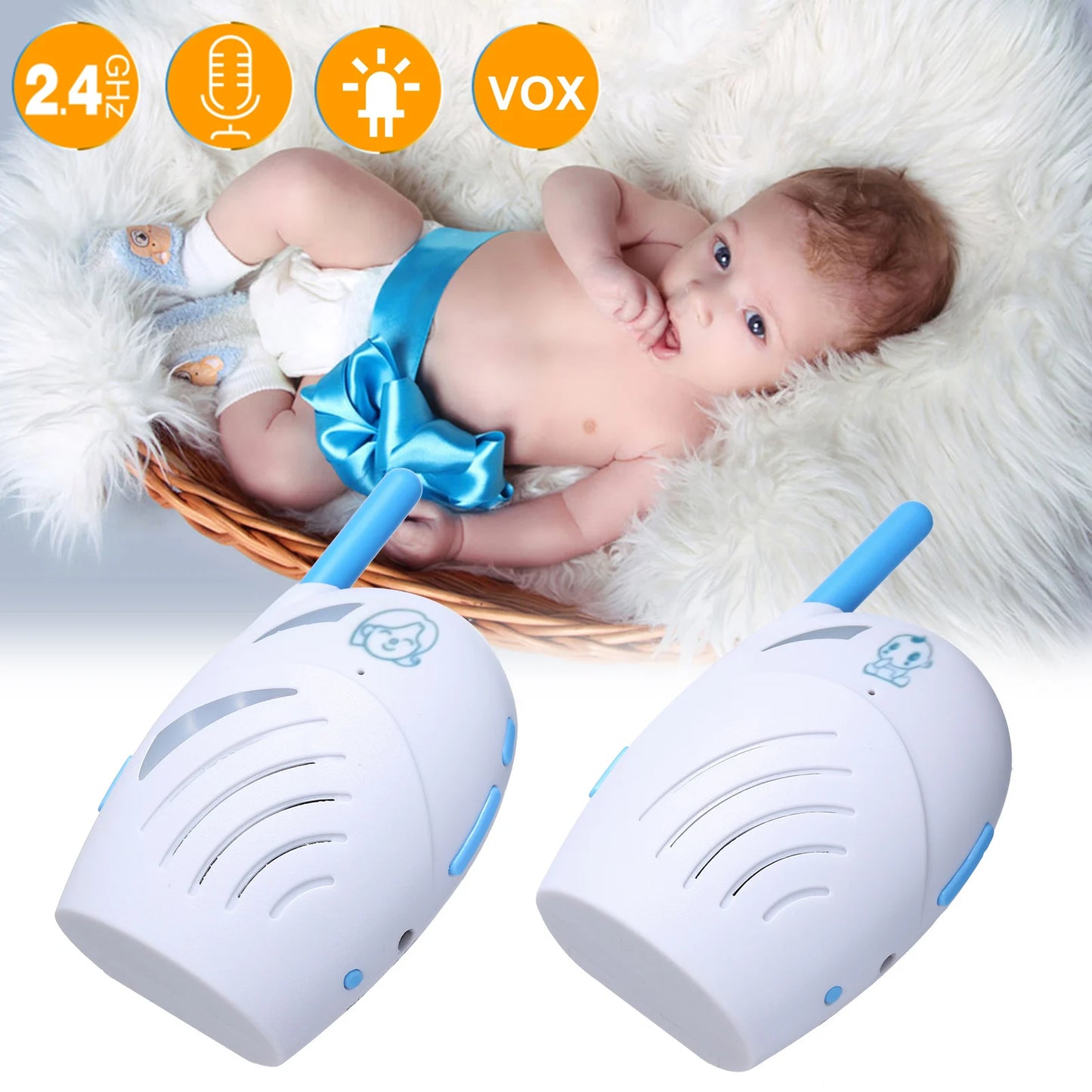Portable Baby Monitor 2.4GHz Wireless Digital Audio Two Way Talk Crystal Clear Baby Cry Detector