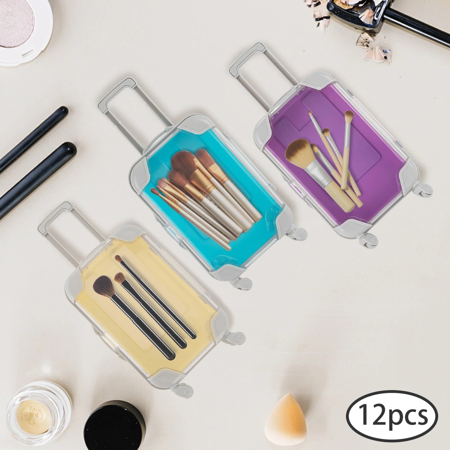 12 Pieces Mini Suitcase Simulation Trolley Case Mini Rolling Luggage for Travel Birthday Parties Beach Parties 5 Colors