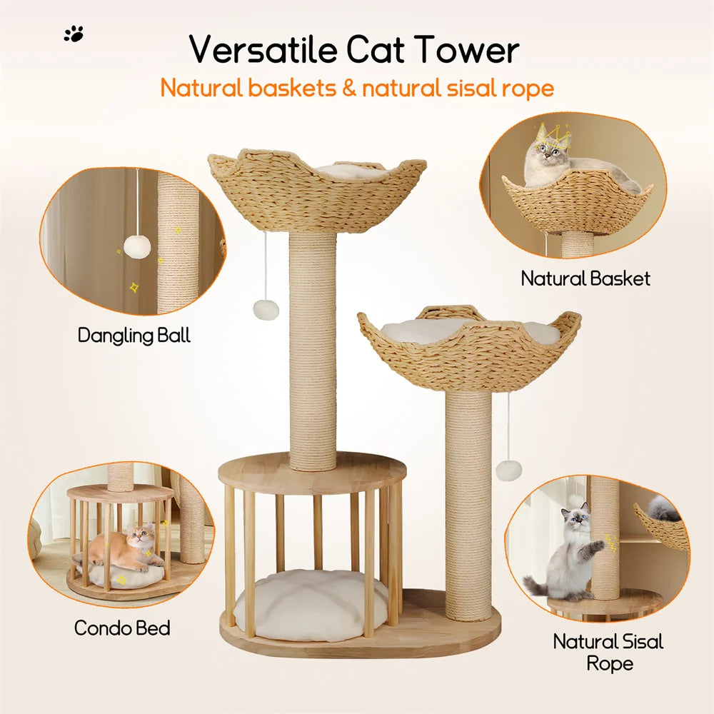 BORWARTCN 3 Tier Cat Tree With Plush Napping Perches